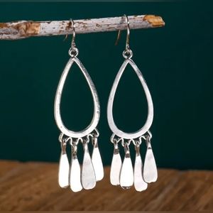 Silver hammered tassel drop earrings boho bohemian